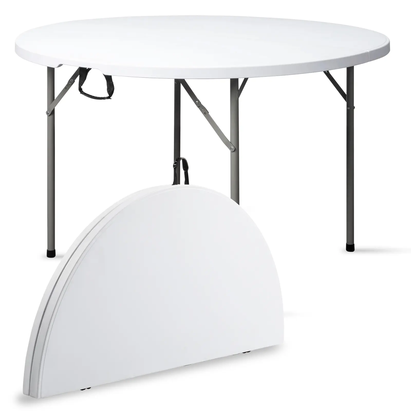 38/48 Inch Round Folding Table, Portable Outdoor Utility Table with HDPE Top and Steel Legs, Foldable Party Table for Garden Camping Picnic Events