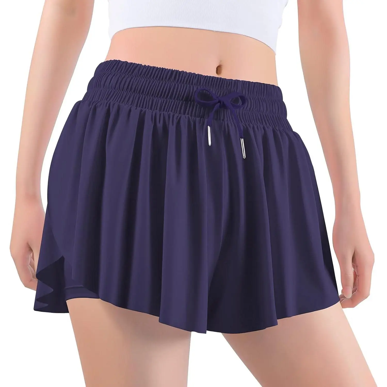 Girls 2-in-1 Athletic Butterfly Shorts with Pockets Quick Dry Flowy Active Shorts for Cheer Gymnastics Dance School Preppy Summer OutfitsGift