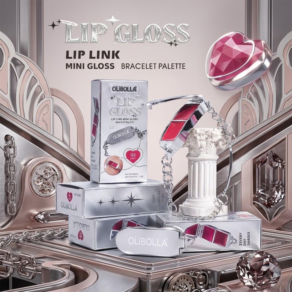 Unique Novelty Bracelet Lip Gloss 2-In-1, Bracelet Lipstick Palette, Mirror Finish Glossy Hydrating Lip Color, Convenient and Fashionable