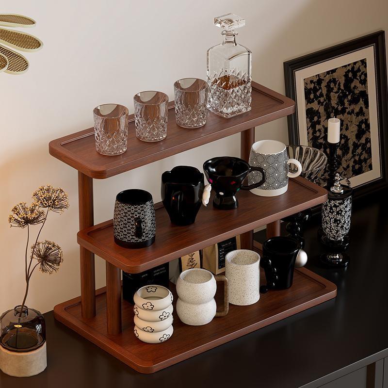 Wooden Multi-Layer Display Rack, Home Storage Organizer, Cup Holder, Key Holder, Small Item Organizer, Space Saving Design, Durable Material, Display Riser