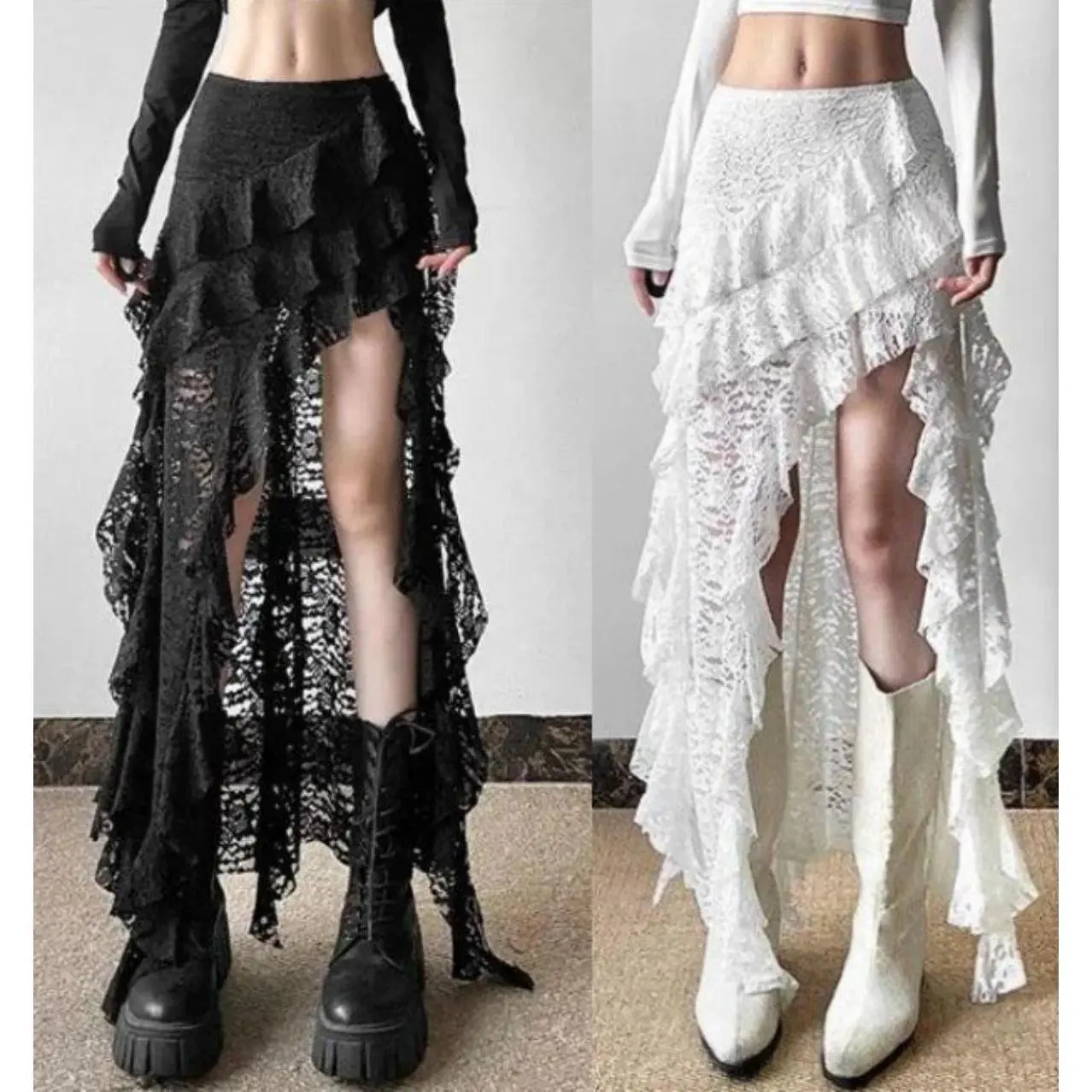 2026 New hot item Tassels Women Skirts Irregular Hem Multi-Layered Ruffles Lace Ruffles Patchwork Sweet Skirts Sexy High Waist Y2k Party Clubwear