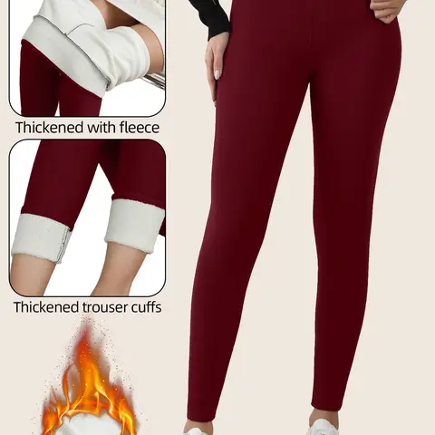 Winter Women's High Waist Sports Tummy Control Leggings, Casual Soft High Stretch Warm Pants, Gym Clothes, Ladies Sportswear for Indoor Outdoor Wear, Leggings for Women,fleece-lined, Plain Leggings