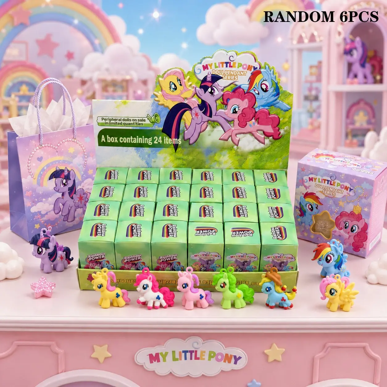 24PCS Styles Randomly Sent 6 Boxes Cute PVC Character Models, Includes Mystery Surprise Box and Backpack Display Case