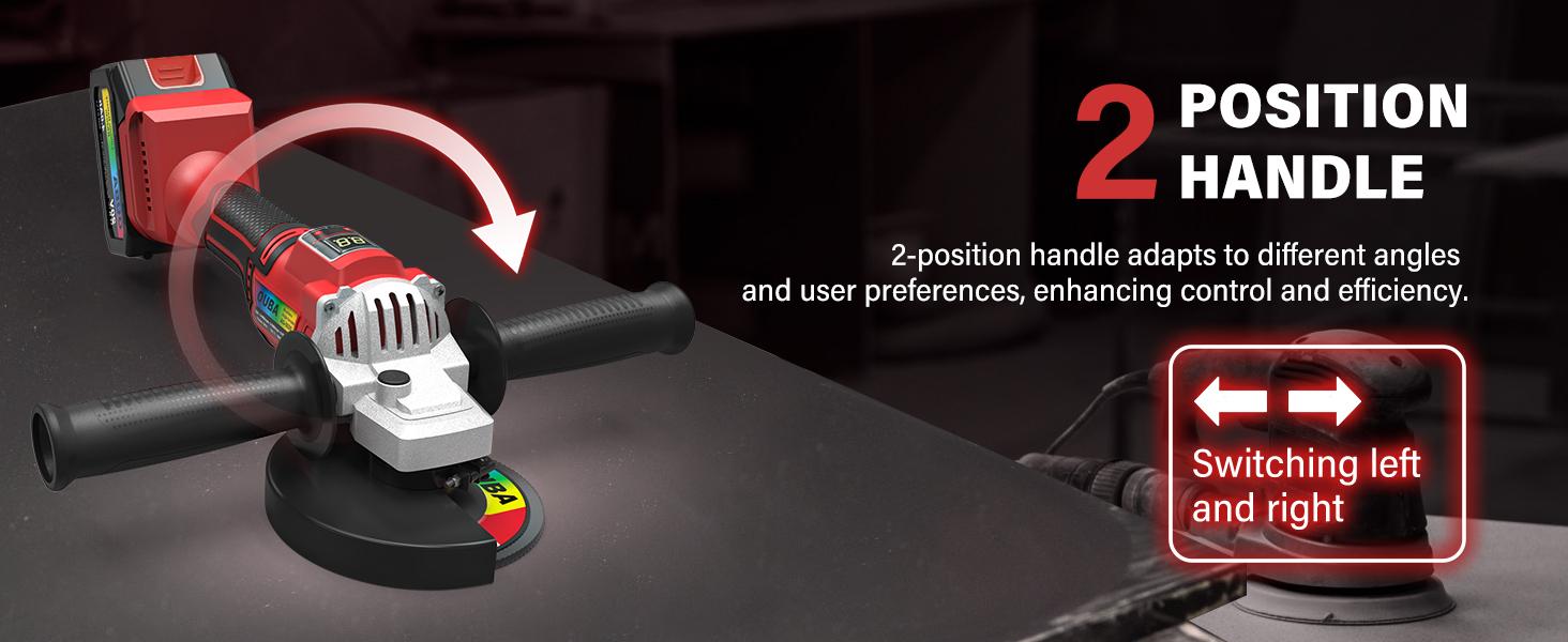 OUBA 20V Cordless Angle Grinder – Compatible with Dewalt Battery, 4.0Ah, 6-Speed, LED Display, 4-1/2" Wheel, Grinder Stand, Red