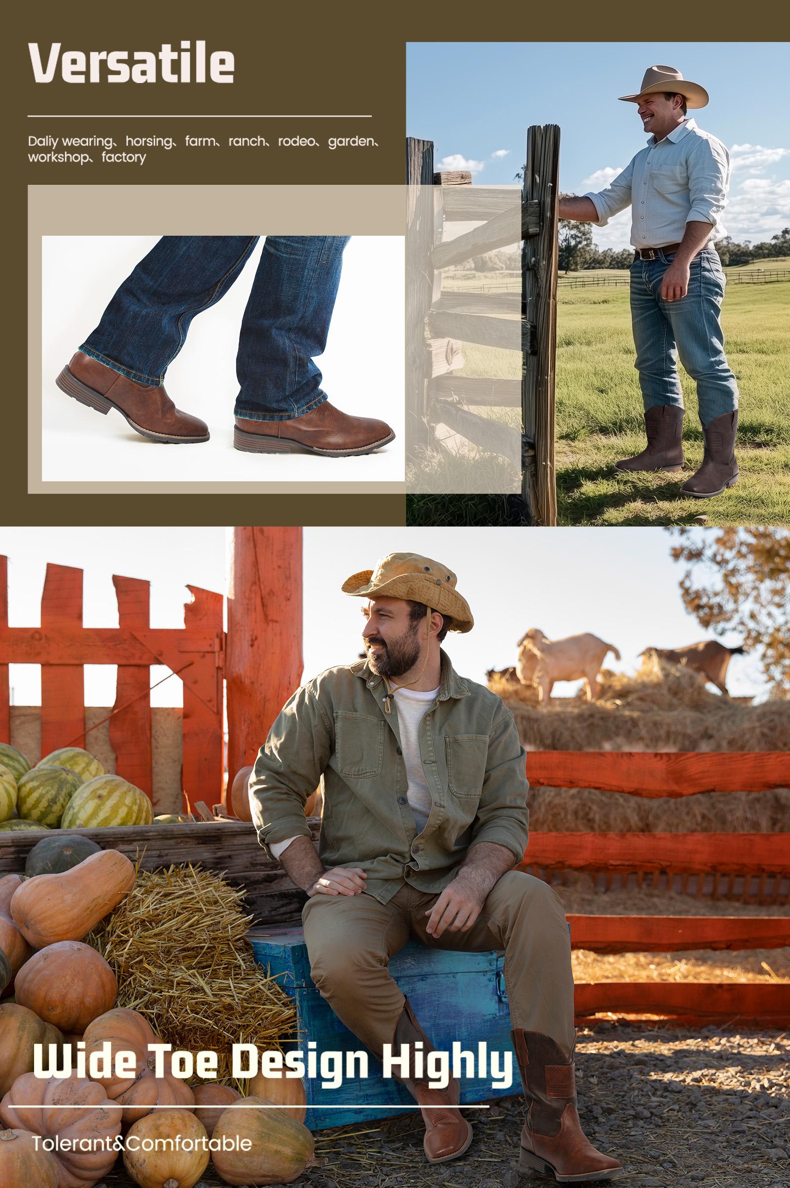 IUV Cowboy Boots For Men Wide Western Boot Traditional American Flag Retro Square Toe Country Work Boots