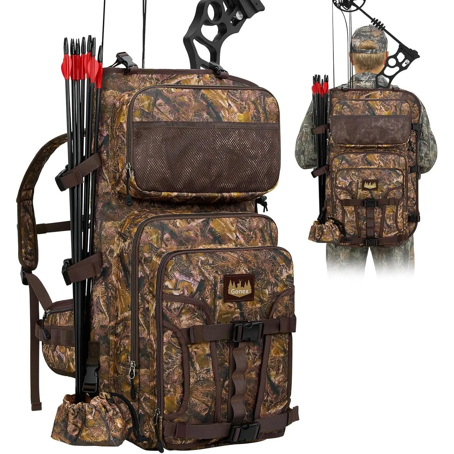Men's 900D Polyester Durable Multi Functional Sports Backpack - Waterproof Camouflage Archery Bag with Detachable Arrow Tube, Multi-Pockets, Game Hauling Straps, Zipper & Buckle for Compound Bow, Hiking, Hunters, Tactical Accessories