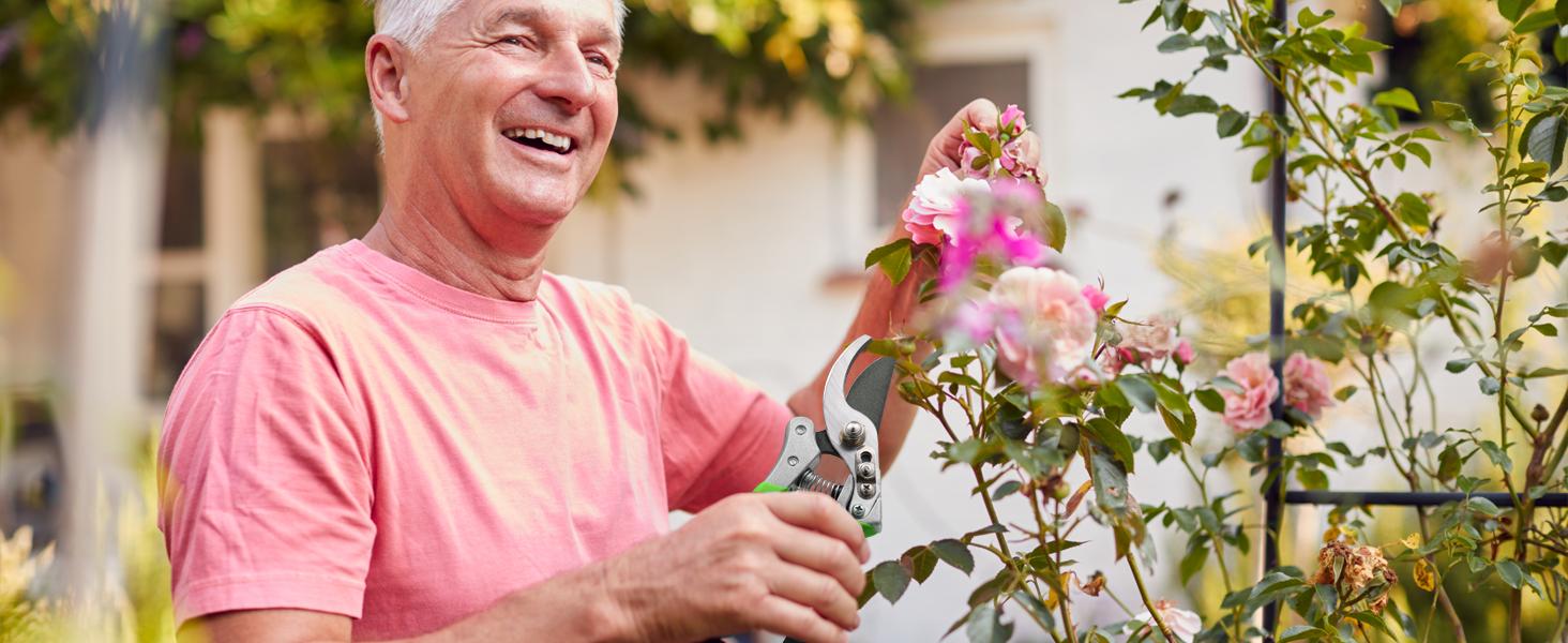 DECERK 8.5" Professional Bypass Pruning Shears for Gardening, Garden Pruner Scissors & Clippers for Fruit Tree Branch Trimming, Ultra Sharp SK5 Blade, Ergonomic Handle, Gardening Gift Women Men wood finish flower - 2025 Heavy Duty Tools for springtok