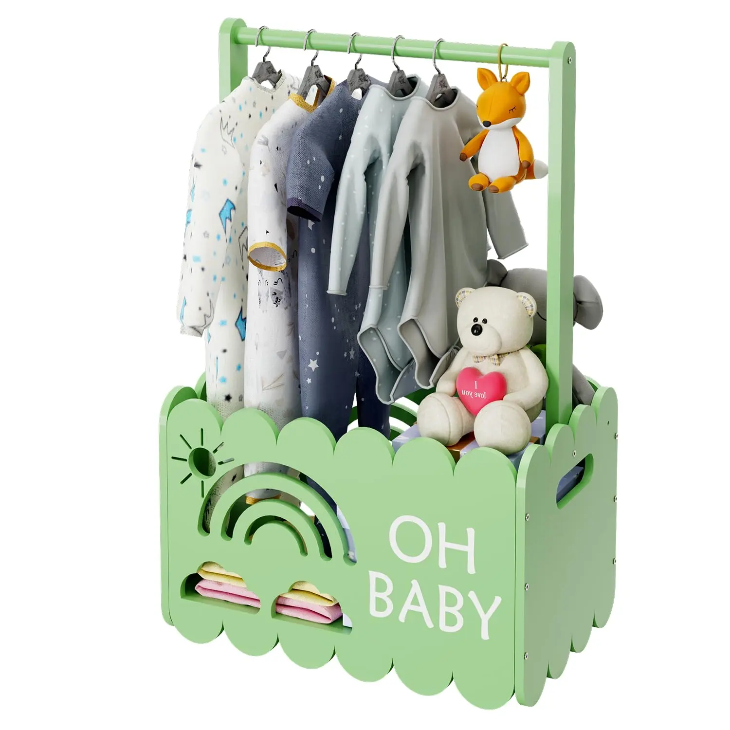 Wooden Baby Shower Crate Closet, Wooden Baby Shower Crate Closet, Boys and Girls for Baby Shower Wooden Basket Gifts, Welcome Baby Gifts, Suitable for Pregnancy Glfts for New Parent (Green)