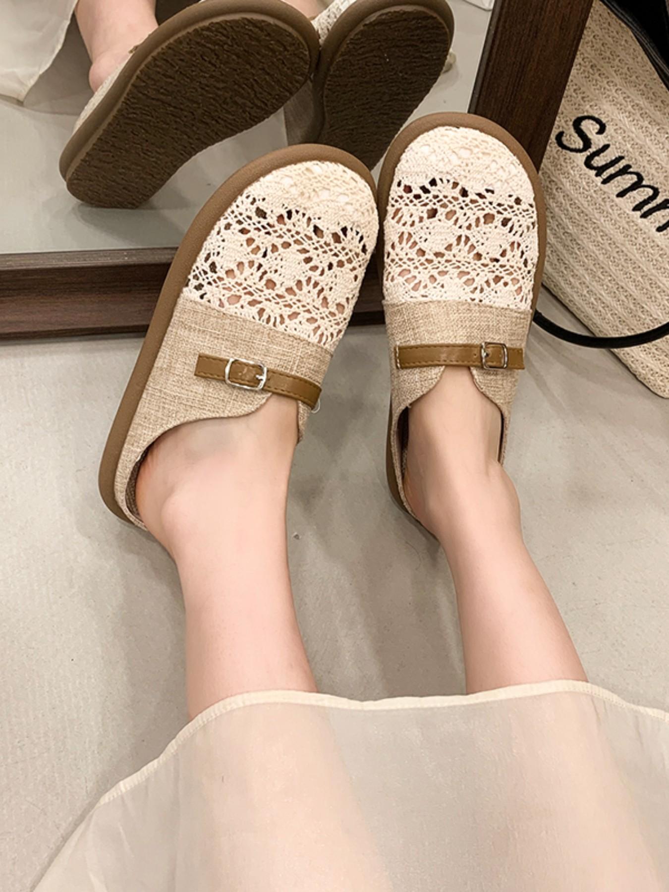 French Style Lace Half Sandals, Breathable Slip-On Comfort Shoes, Ideal for Commute, Home, Dates, Lazy Days, Women's Summer Footwear
