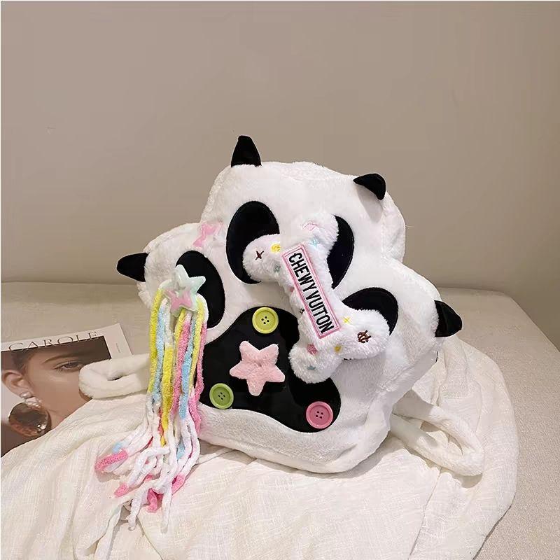 Autumn and winter sweet and cute cartoon Y2K plush cat paw bone backpack for girls, large capacity daily commuter bag, birthday gift