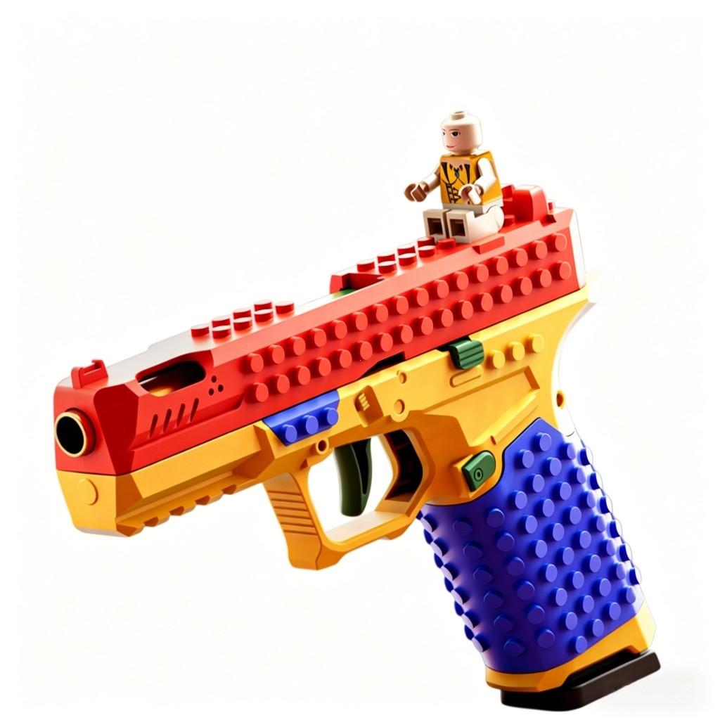 Sig17 Style DIY Block Blaster, Shell Ejecting Soft Dart Toy, Manual Cycle Action, Stem Science Educational Model Toy for Kids