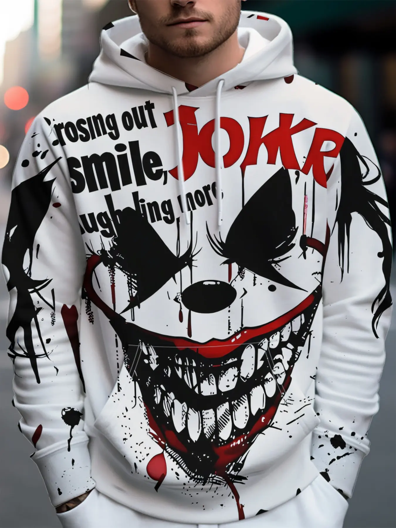 Men's Halloween Dark Joker Letter Print Hoodie, Casual Streetwear Basic Top, Breathable Daily Gym Fitness Outfit For Men