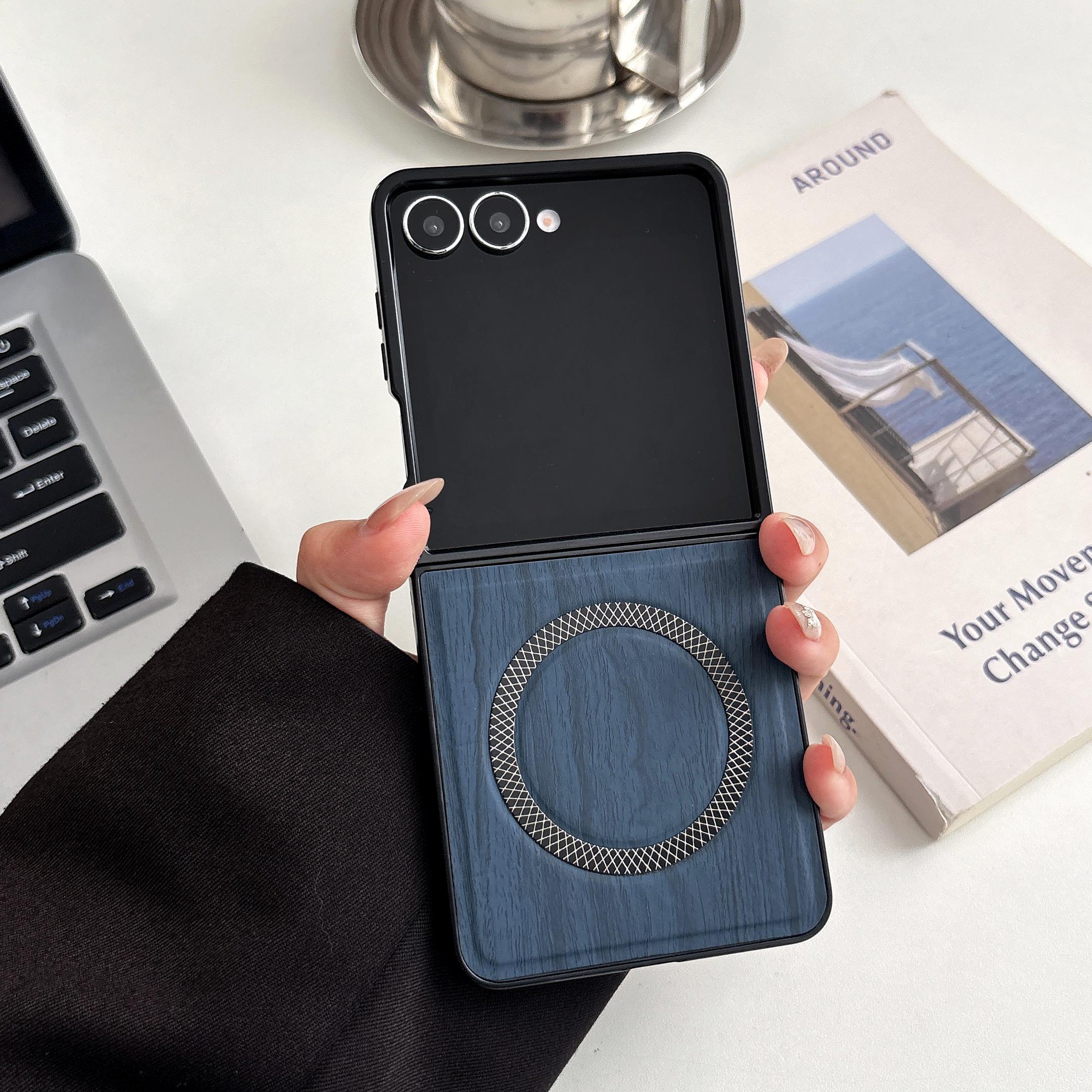 Samsung Galaxy Z Flip7/flip6/flip5 Case, Wood Grain Magnetic Wireless Charging, Unique Design Phone Cover for Men and Women