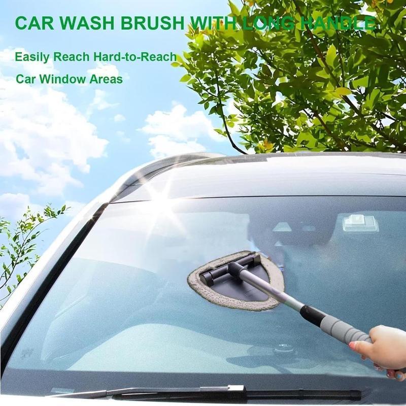 Windshield Cleaner Tool with Extendable Handle,Portable Car Interior Window Cleaning Kit , 3Microfiber Towel Pads, Auto Glass Wiper for Windshield, Trucks, SUVs, RVs, and Home Windows