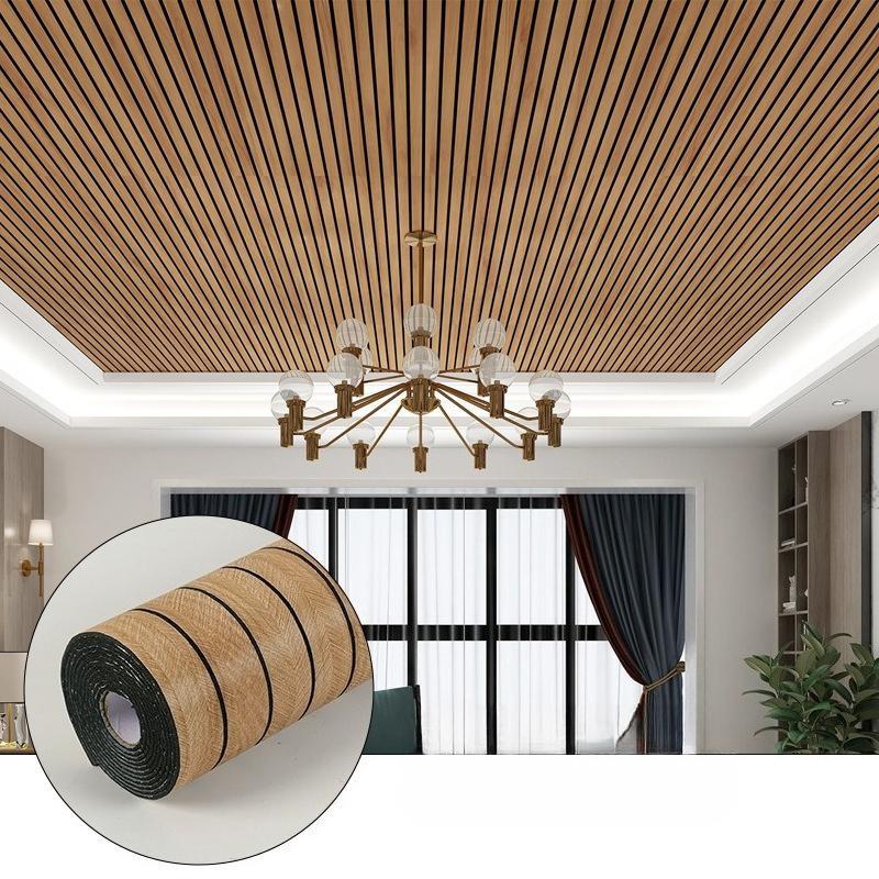 1 Roll Wood Grain Striped Wall Sticker | Thickened 3D Textured Self-Adhesive Wallpaper, Waterproof for TV Background, Bedroom, Living Room & Ceiling | Cuttable Easy-to-Stick Faux Wood Panel, Moisture-Proof