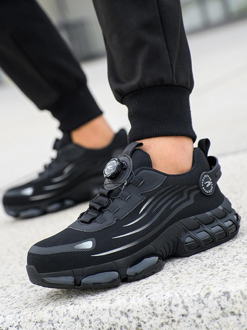 Men's Steel Toe Safety Shoes Puncture Proof And Smash Proof With Swivel Button Contrasting Color Mesh Work Shoes Suitable For Outdoor Work Blue Collar Industrial Construction Outdoorfun Footwear Grey