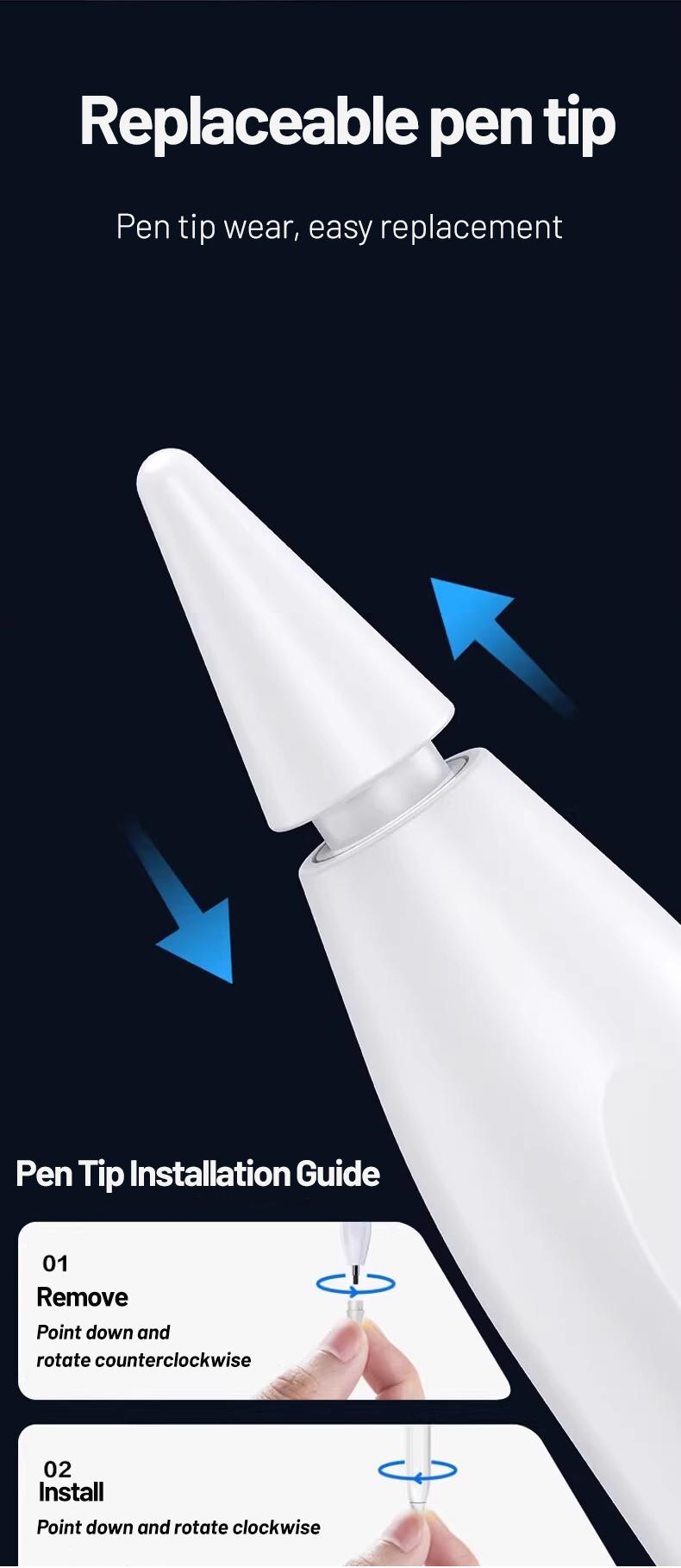 Universal Touch Pen for Android iOS Windows, Capacitive Screen Touch Function, Compatible with iPad Apple Pencil Huawei Xiaomi Tablets, Touchscreen Pen, Capacitive Stylus Pen, USB Rechargeable Stylus