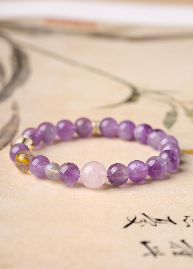 [Academic Success] crystal bracelet, amethyst rose quartz rutilated quartz moonstone white crystal, unisex, daily wear gift, natural stone, wisdom luck peace symbol