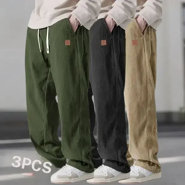 3 Pack Multi Color Corduroy Casual Pants Drawstring Waist Everyday Work Trousers Versatile Slim Fit Fashion Men's Casual Pants 3PCS loose sport pant men
