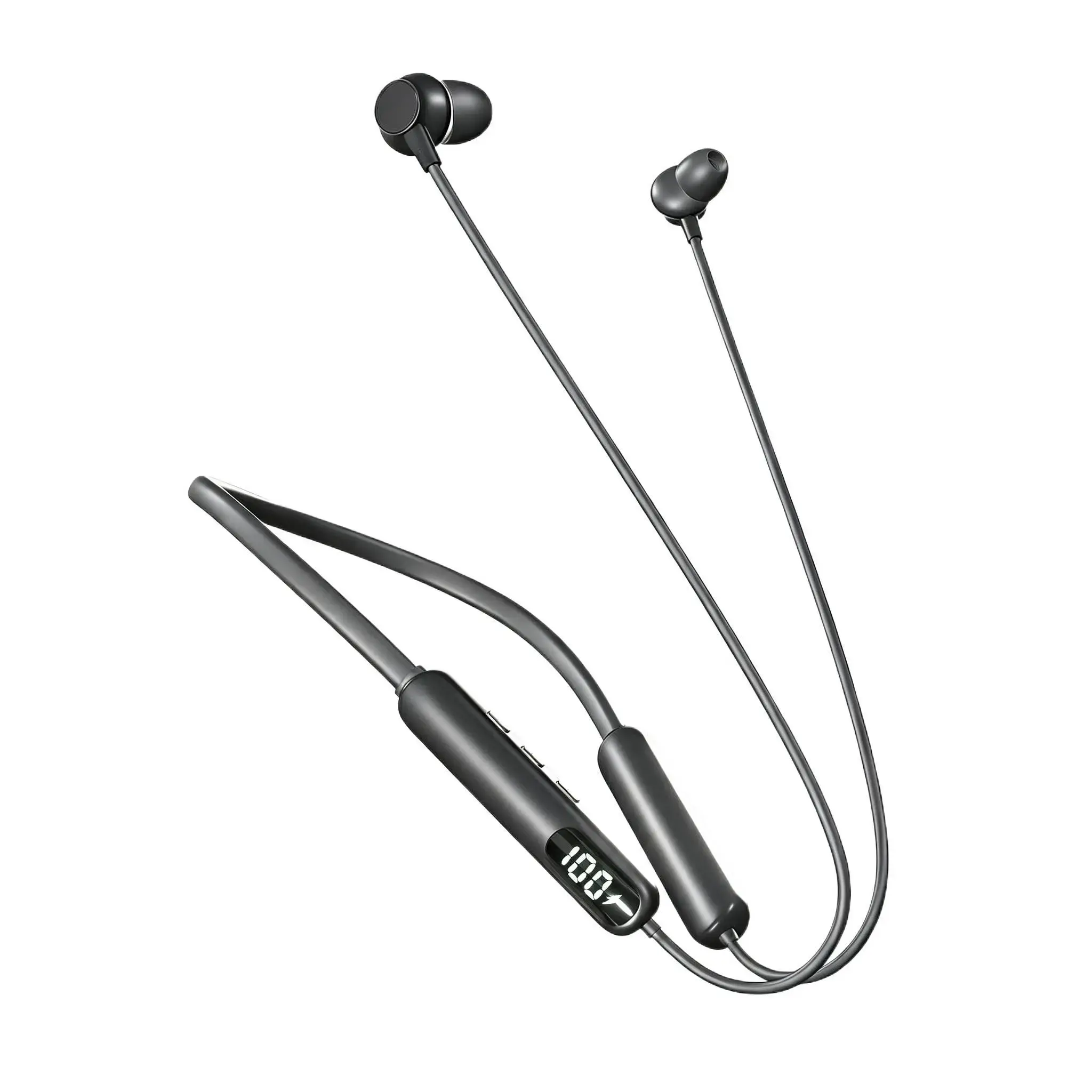 Black Wireless Bluetooth Neckband Earphones, Magnetic Snap Storage, LED Digital Battery Display, Bluetooth 5.3 Chip, 38ms Ultra Low Latency, 12 Hours Playback, Dual Device Smart Switching, Smart Touch Control Stereo Earbuds for Gaming, Running & Sports