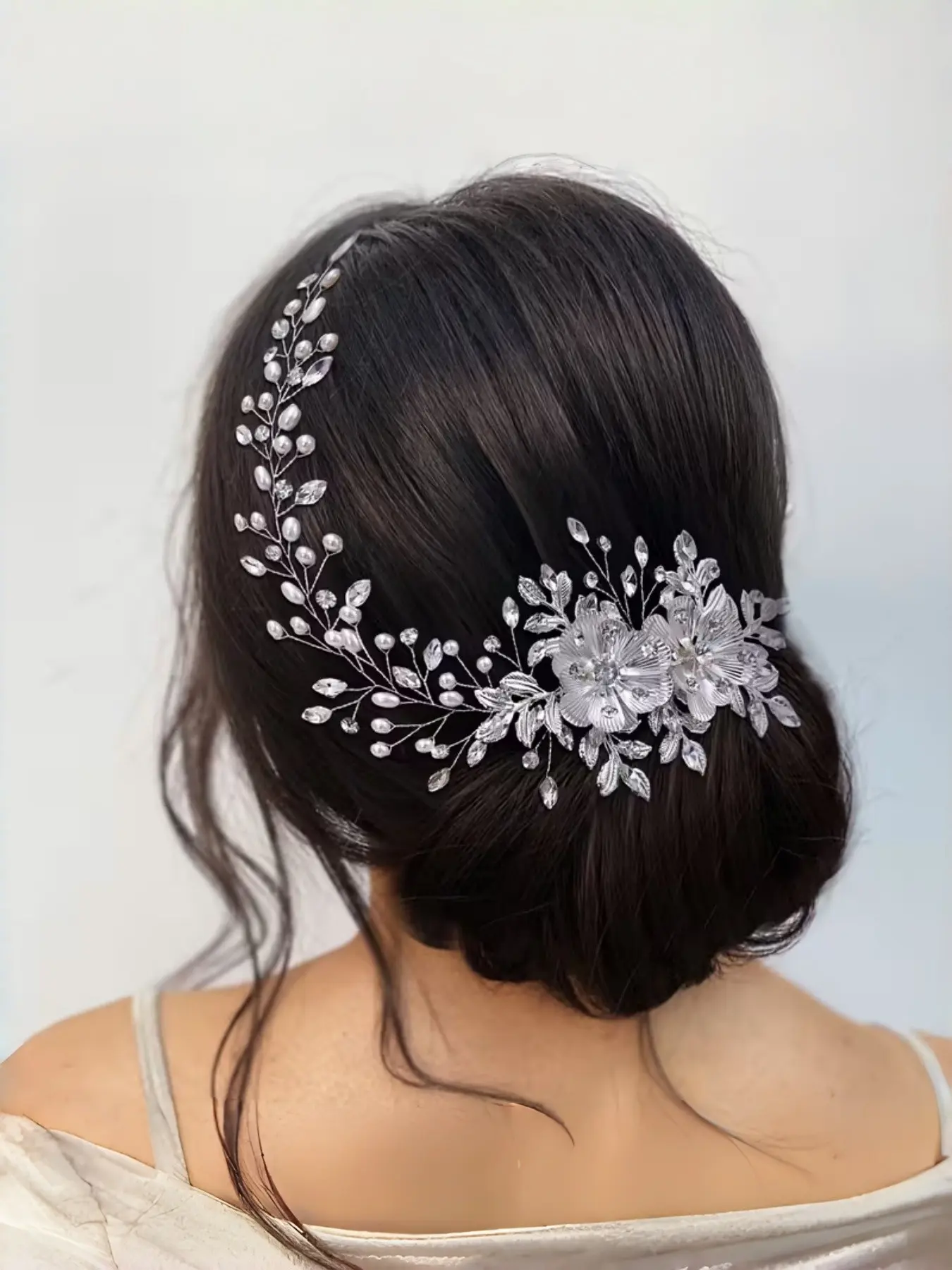 Women's Fashion Alloy Crystal Pearl Hair Accessory, Handmade Pearl Crystal Flower Hair Comb, Wedding Party Evening Gown Hair Ornament