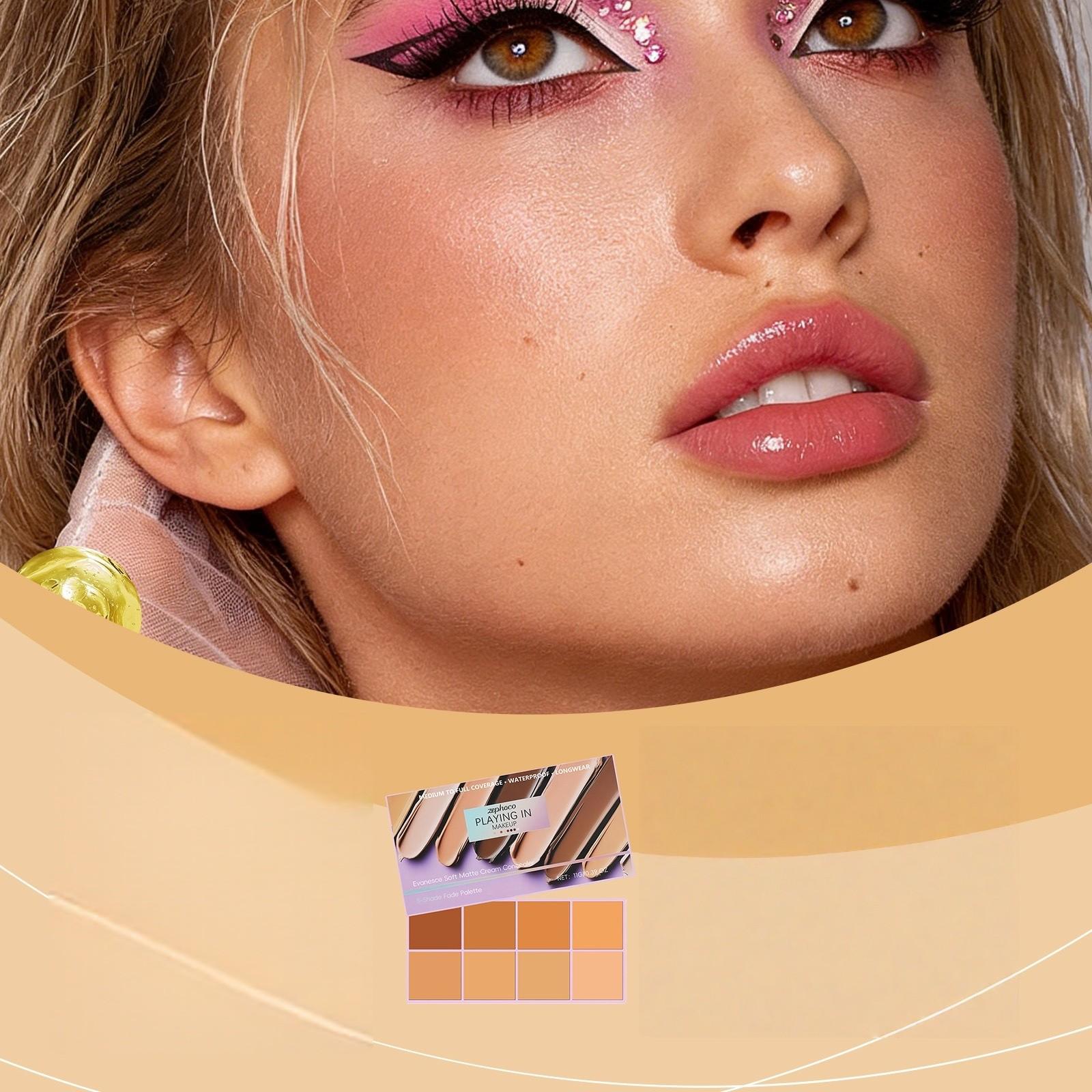 Zephoco Matte Gradient Concealer Cream Hydrating Flawless Coverage, Buildable Matte Finish, Cover Face Spots Acne Scars Freckles Dark Circles, Contouring Palette, Makeup Essential