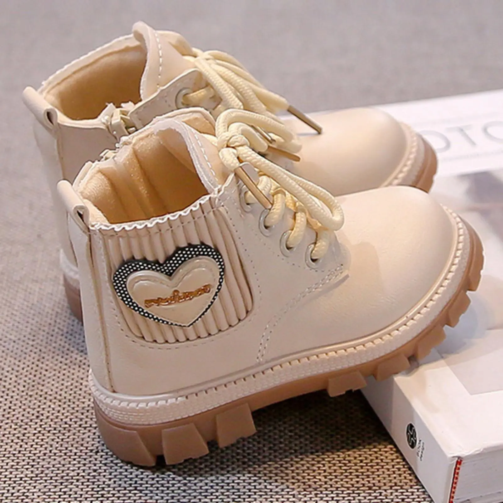 Kids Lace-Up Combat Boots for Girls Fall Winter Side Zipper Booties Ankle Warm Shoes for Toddler  Holiday party & Daily Casual Shoes, Laces