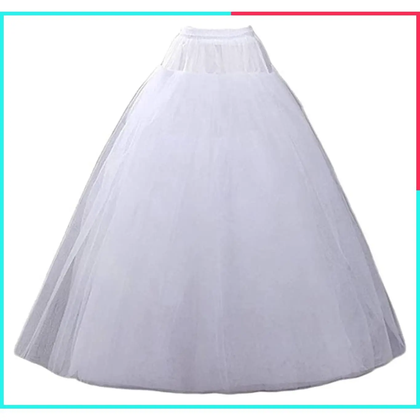 Plus Size 4-Layer Hoopless A-Line Petticoat Crinoline Underskirt with Polyester Lining & Nylon Tulle, Elastic Waist, Floor Length, Lightweight for Wedding, Prom, Quinceanera & Evening Gowns