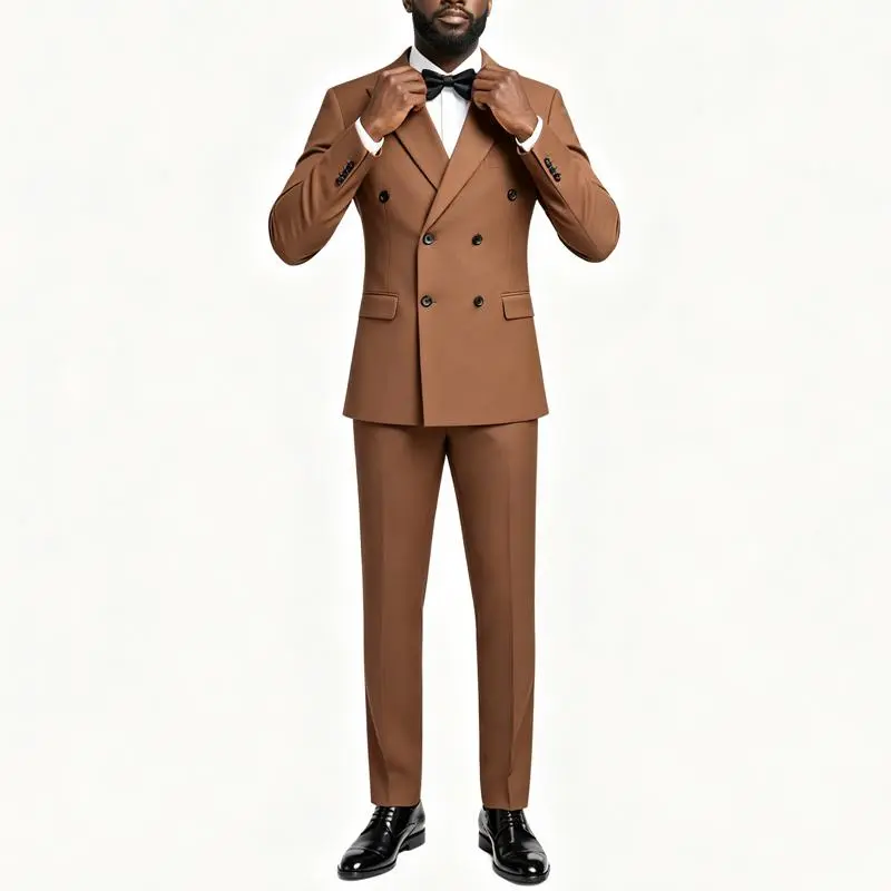 Men's 2-Piece Slim-Fit Double-Breasted Blazer Tuxedo Suit Set - Classic Retro Separates with Embroidery, Buttons, V-Neck, Fitted Design for Wedding, Business, Graduation Events