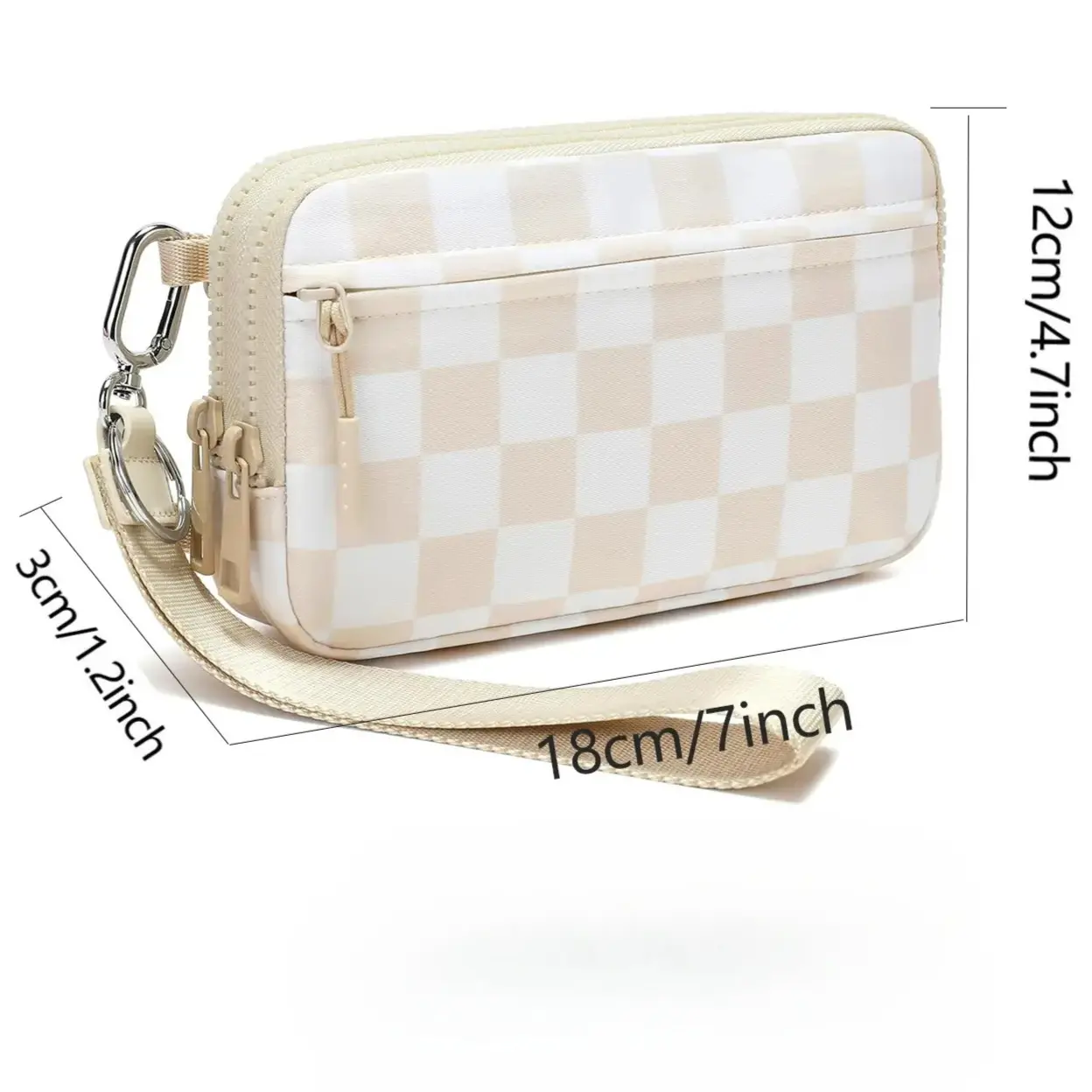 Women's Wrist Wallet Nylon Stitched Casual Zipper Wristlet Purse with 4 Zipper Pockets, Travel Credit Card and Phone Holder with Checked Pattern