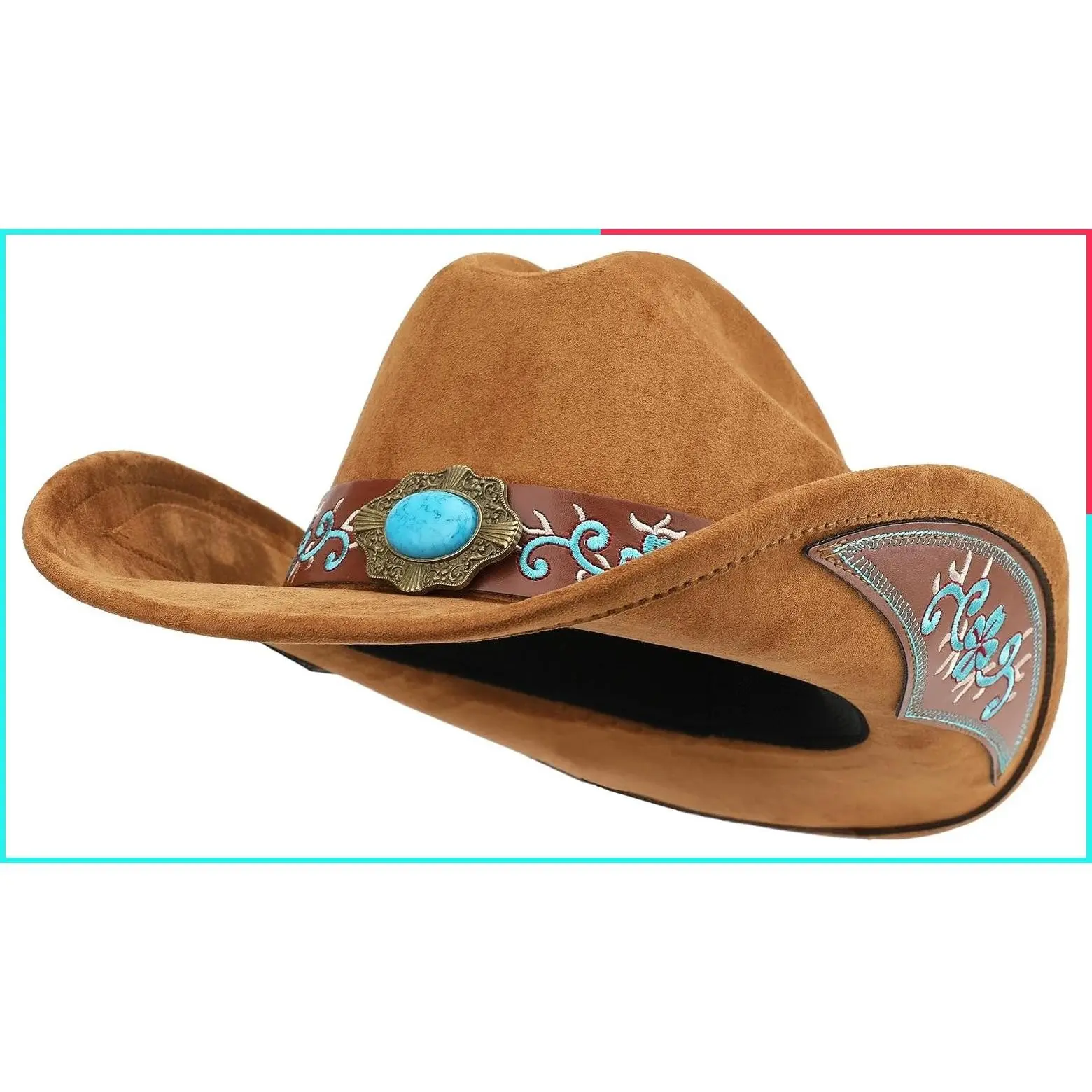 Shapeable Wide Brim Embroidered Cowboy Hat for Men and Women