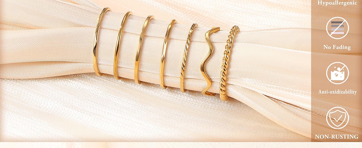 7 Pcs 1MM Stainless Steel Rings for Women Men Fashion Simple Plain Knuckle Stacking Midi Thumb Dainty Thin Stackable Statement Band Rings Set Size 5-11 Silver Gold Tone