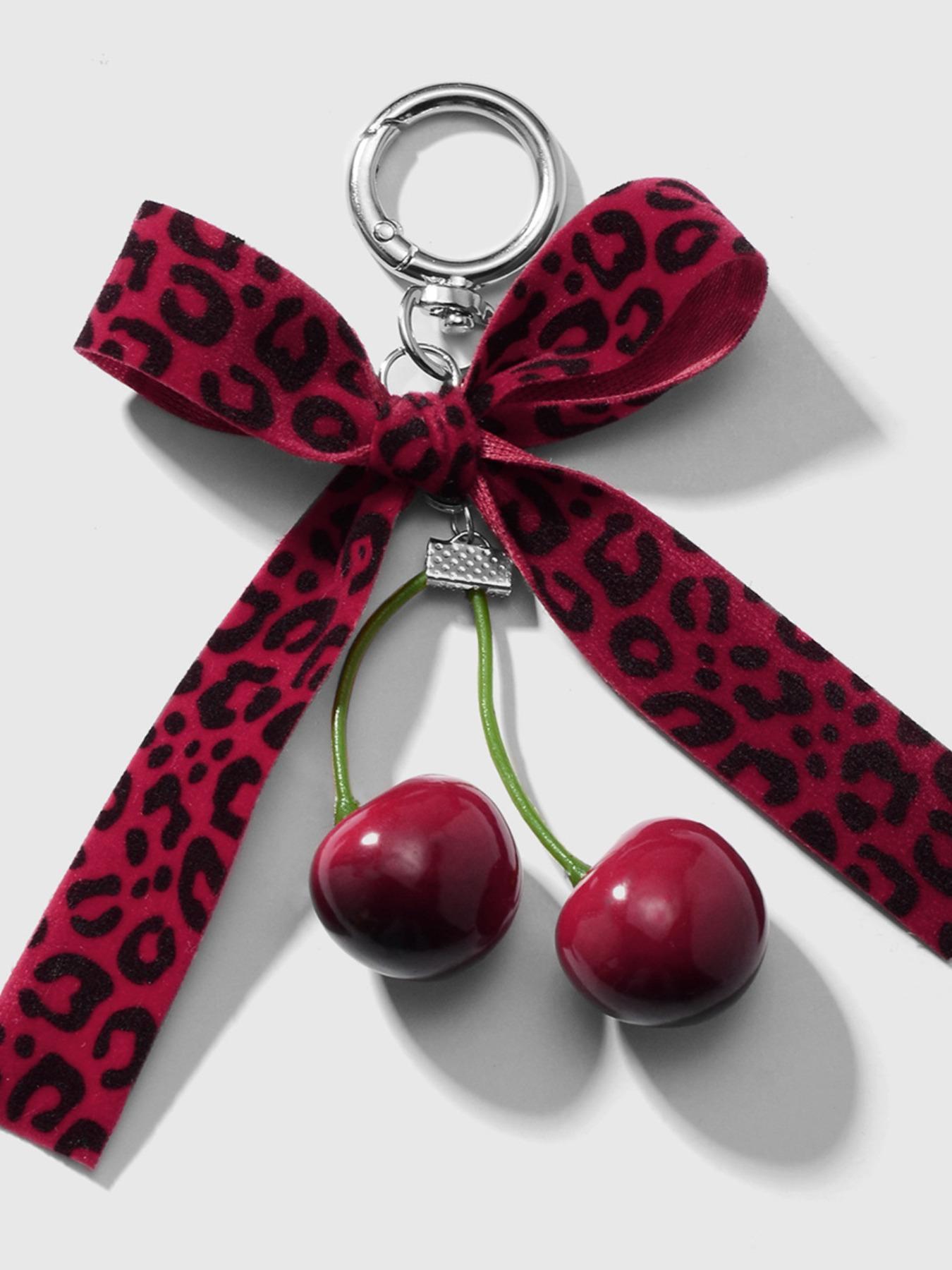 New Elegant Simple Sweet Cool High-Quality Faux Pearl Lace Leopard Bow Keychain Bag Charm, Casual Style, No Choking Hazard, Fashionable Accessory