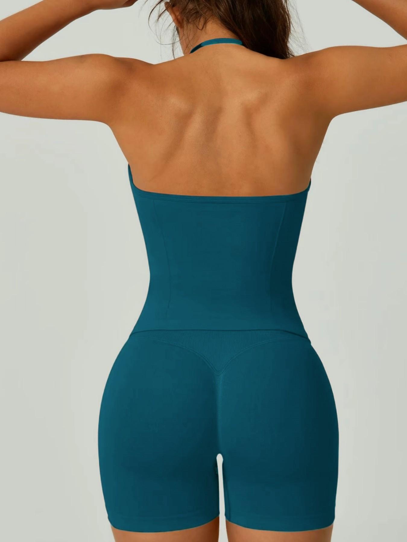 Women's Upgraded Square Neck Halter Sports Tank Top and High Waist Shorts Sporty Set, Sportswear, Yoga Clothes, Perfect for Yoga Fitness Party