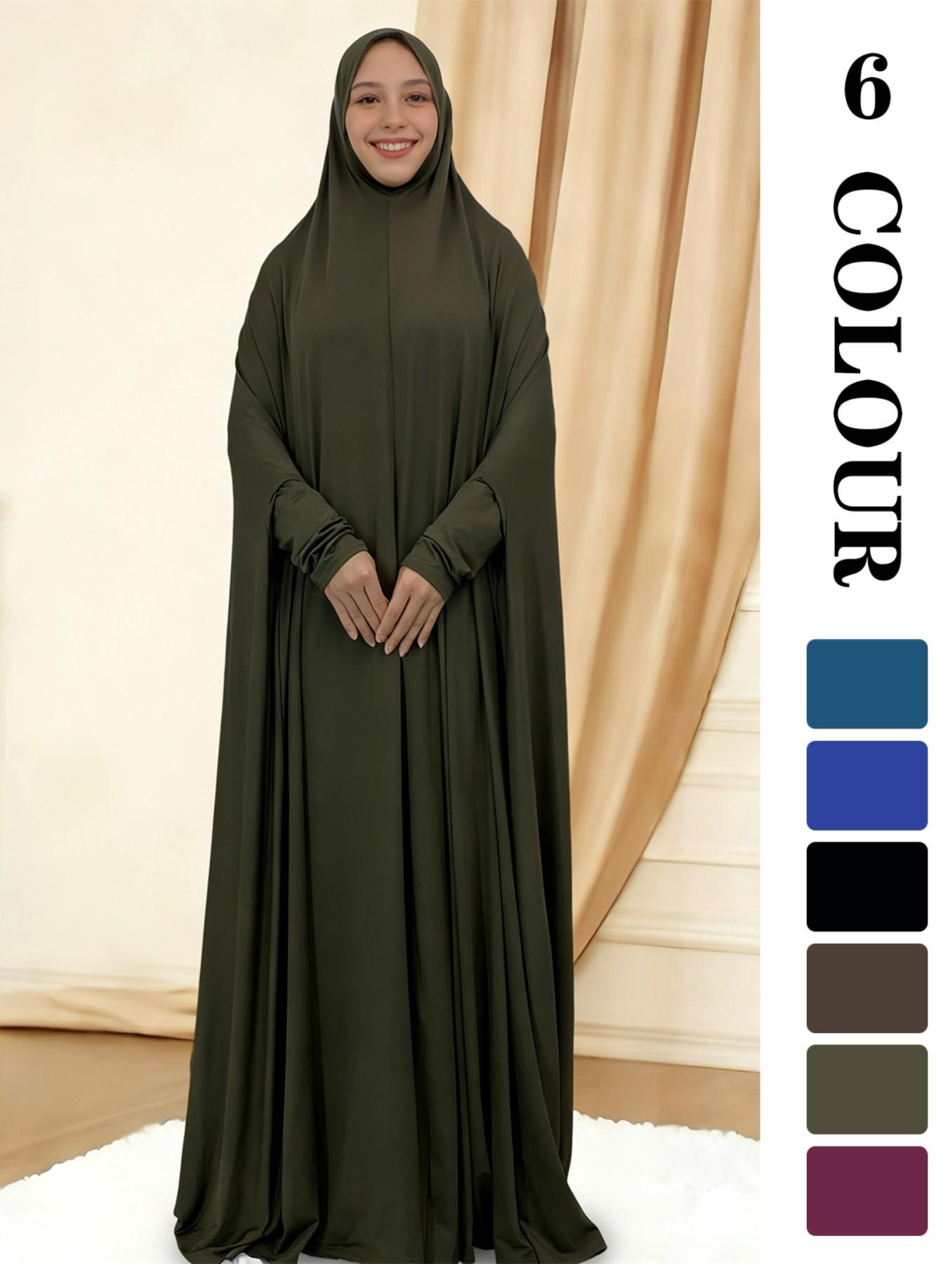 Women's Solid Color Long Sleeve Abaya, Modest Round Neck Long Dress for Women, Muslim Clothing for Daily Wear, Modesty Abaya, Islamic Abaya, Dubai Abaya, Abayas for Eid