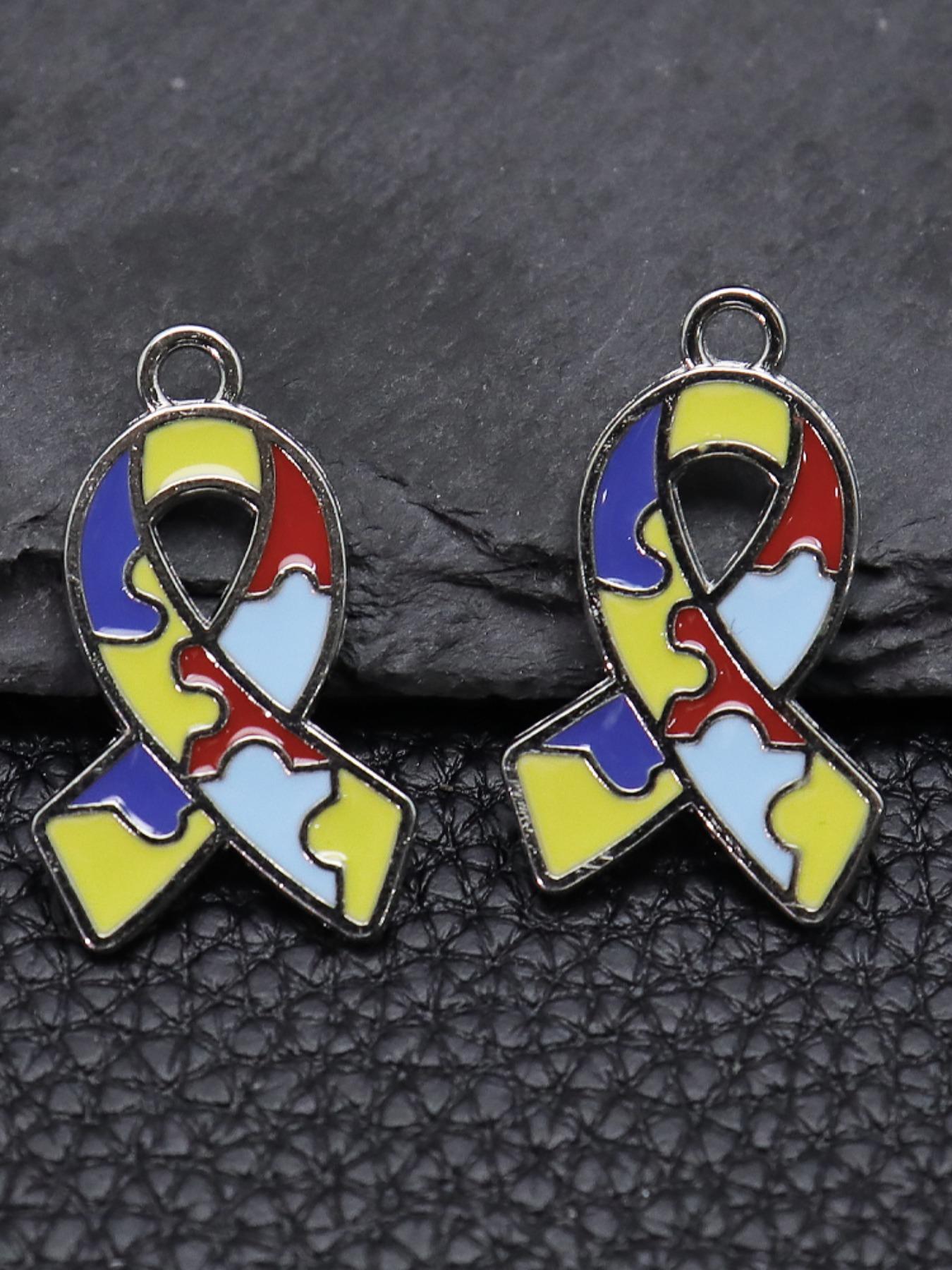 5-Piece Autism Awareness Puzzle Charm Set, Enamel Heart Cross Ribbon Pendant, DIY Jewelry Making, Colorful Accessories, DIY Jewelry Decoration