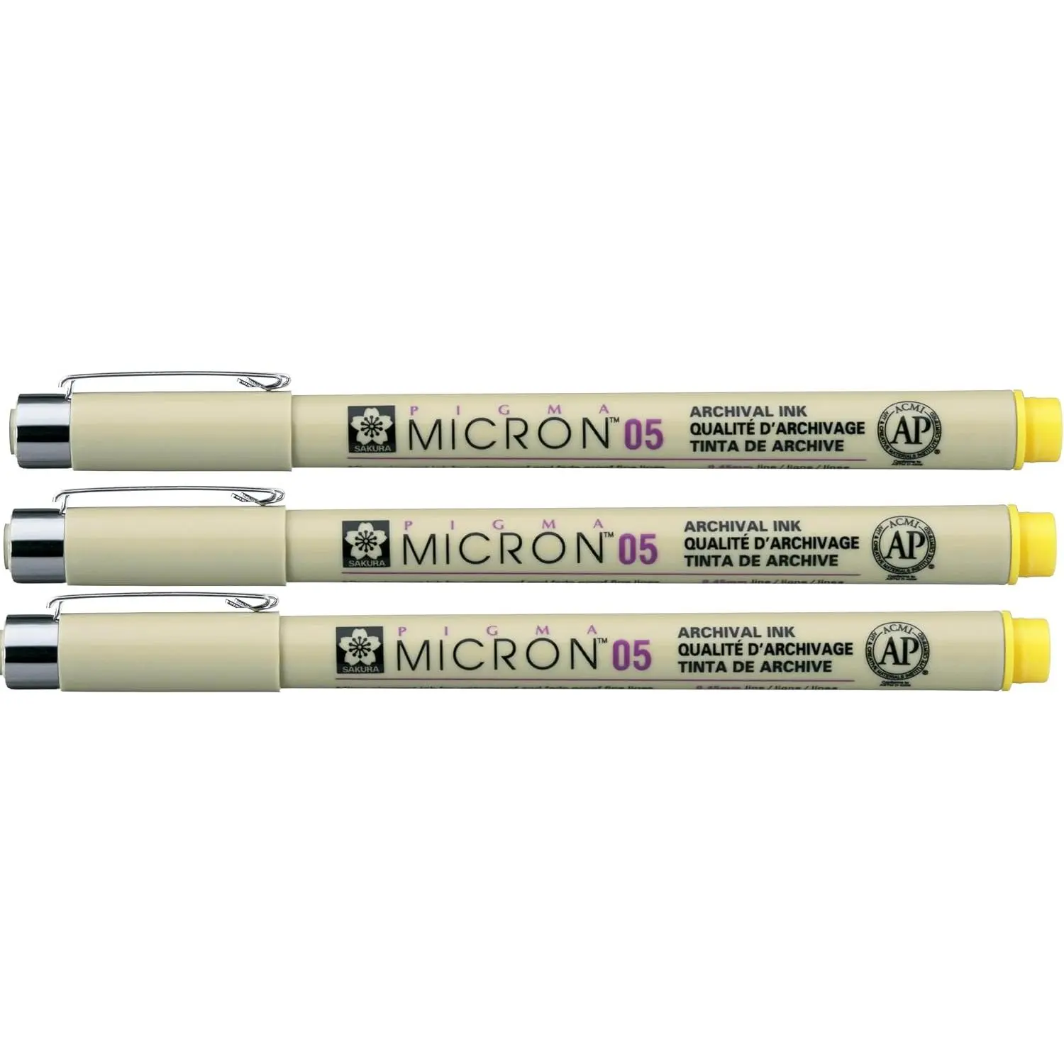 Micron - Pigment Fineliners - 0.5mm - Yellow [Pack of 3]