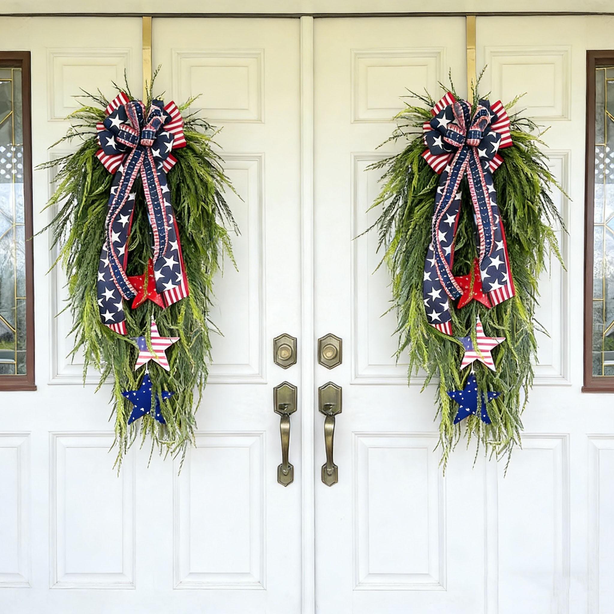 Patriotic Hanging Wreath, Front Door Decoration, Summer Wreath, July 4th Independence Day Decor, American Blue Flag Theme, Doorframe Ornament