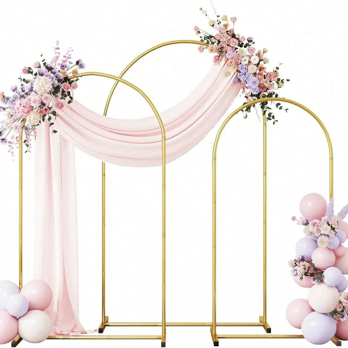 Gold Metal Arch Backdrop Stand Set of 3, 7.2FT+6.6FT+6FT Reusable Multi‑Size Frame, Easy Assembly Balloon Arch Frame for Wedding Reception, Baby Shower, Engagement, Birthday, Graduation, Holiday Party, Indoor and Outdoor Event Decor Supplies