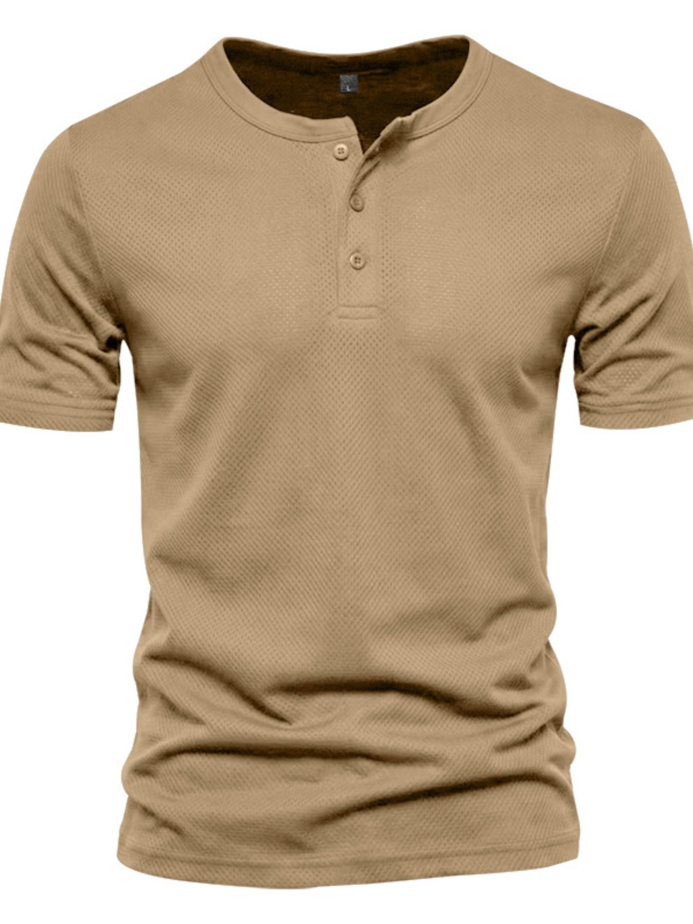 Men's 5-Pack Three-Button Mesh Short Sleeve Henley T-Shirts, Athletic Apparel, Summer Breathable Solid Color Casual Sports Tops, Comfortable Basic Top, Fitness T Shirt
