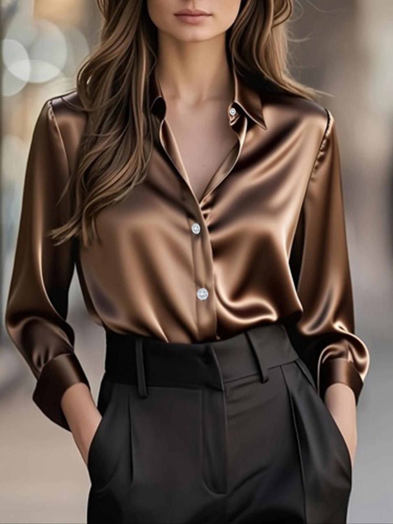 Fashionable women's casual and versatile satin long-sleeved fitted shirt for commuting