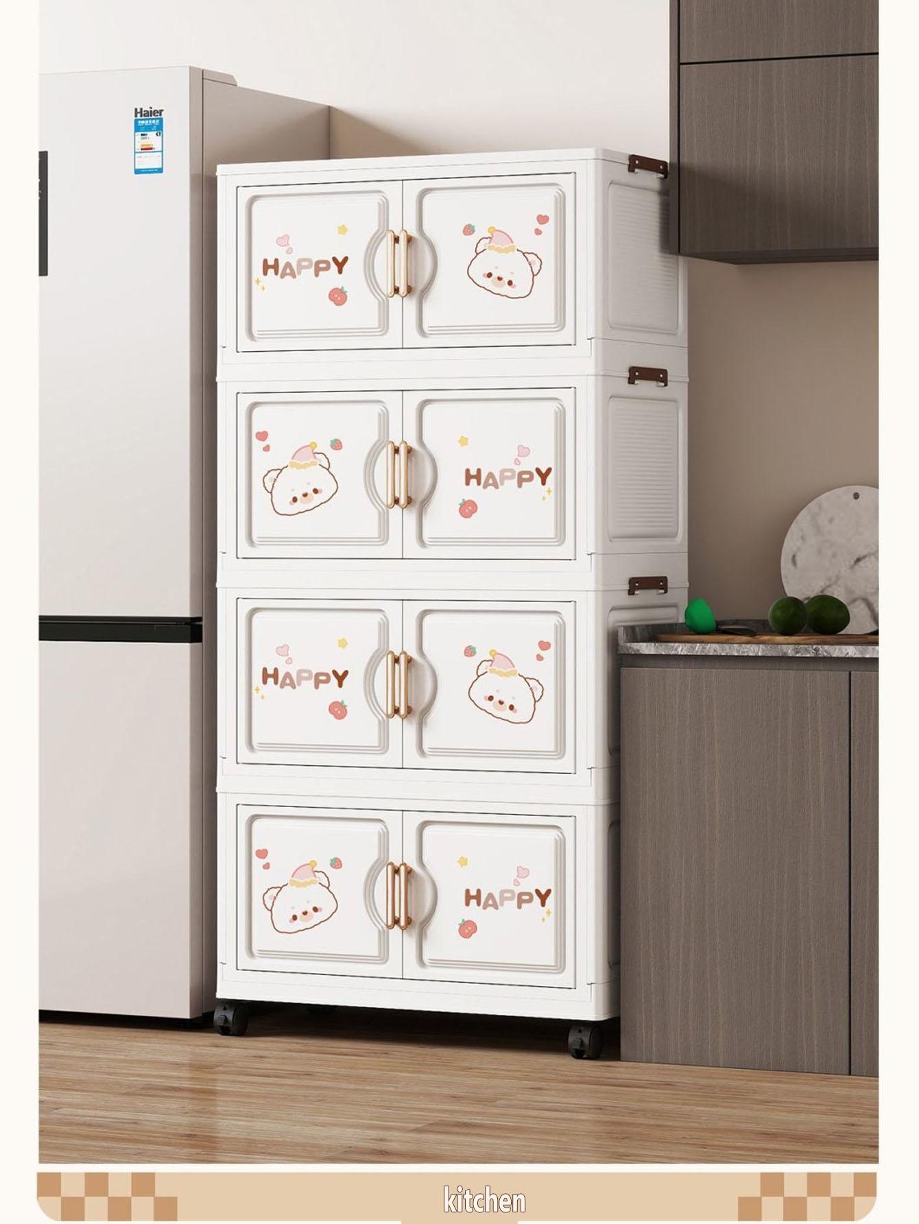 Foldable Plastic Storage Cabinet, Multi-Layer Home Organizer, Easy Assembly, Bedroom & Living Room Use, Baby Closet, Nursery, Modern Style, Cupboard