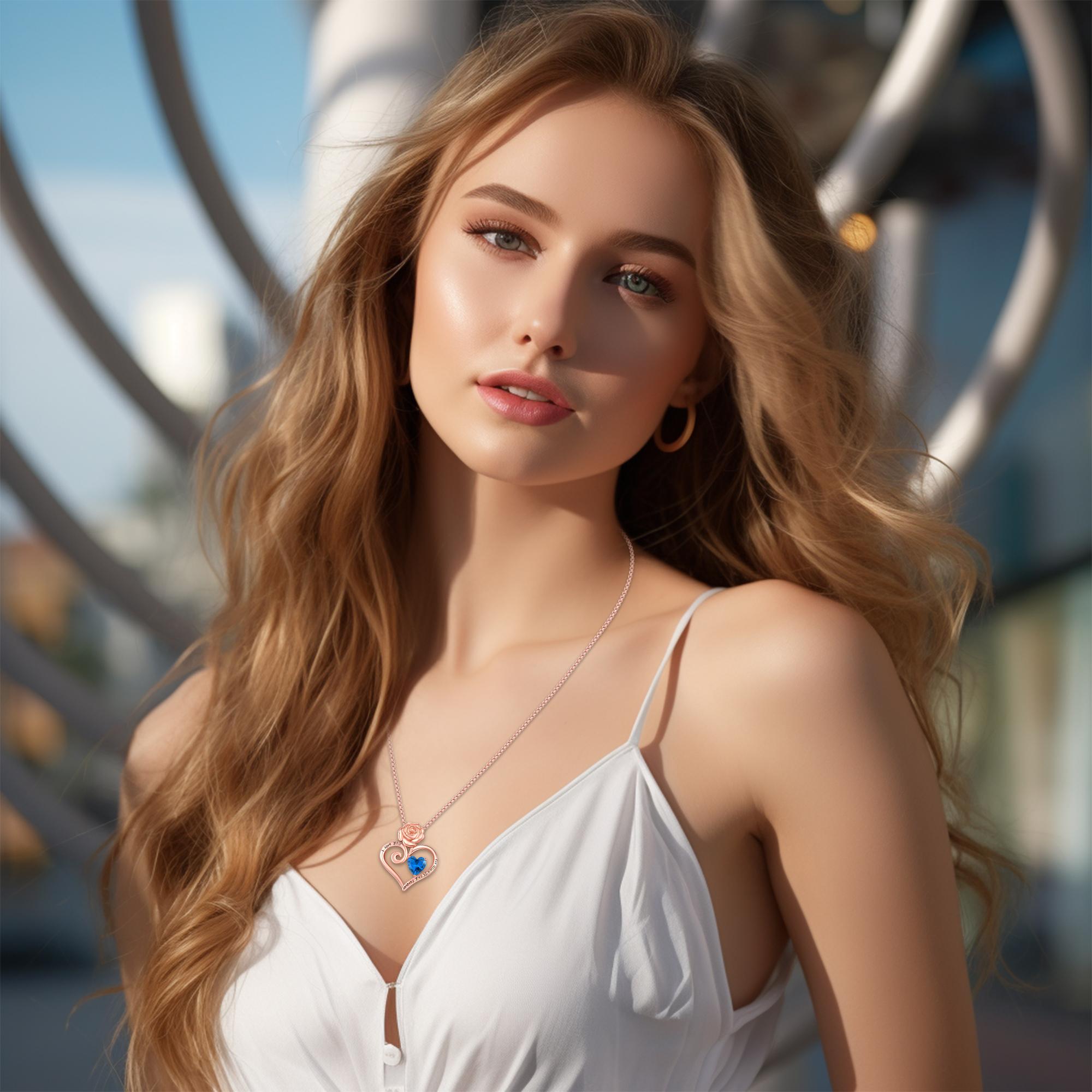 DRINSPER Rose Heart Necklace Rose Pendant Necklace I Love You Forever and Ever for Women Anniversary Birthday Mothers Day Gifts Jewelry for Wife Girlfriend Sister