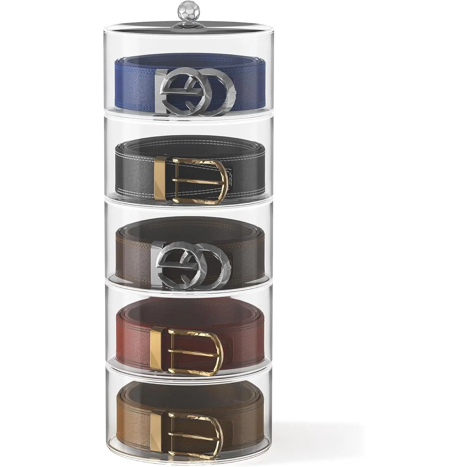 Belt Organizer, 5-Tier  Belt Storage & Holder for Closet - Clear  Organizer Case, Space Saving Display for Belts, Ties