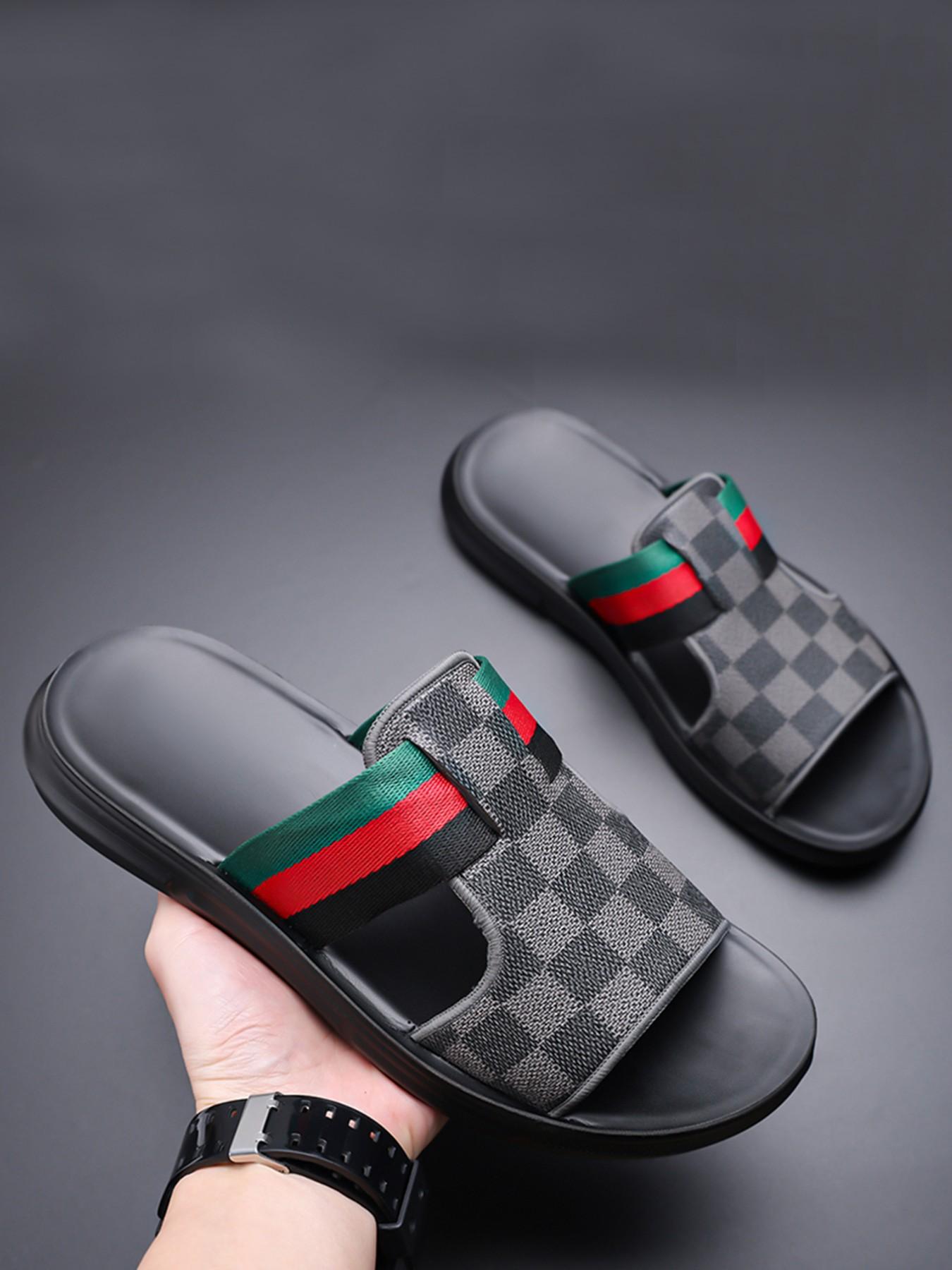 Men's Checkerboard Flip Flops, Webbing, Thick Sole, Outdoor Beach Shoes, Home & Outdoors, Non-Slip, Sizes 39-45, Summer 2026 New Arrival