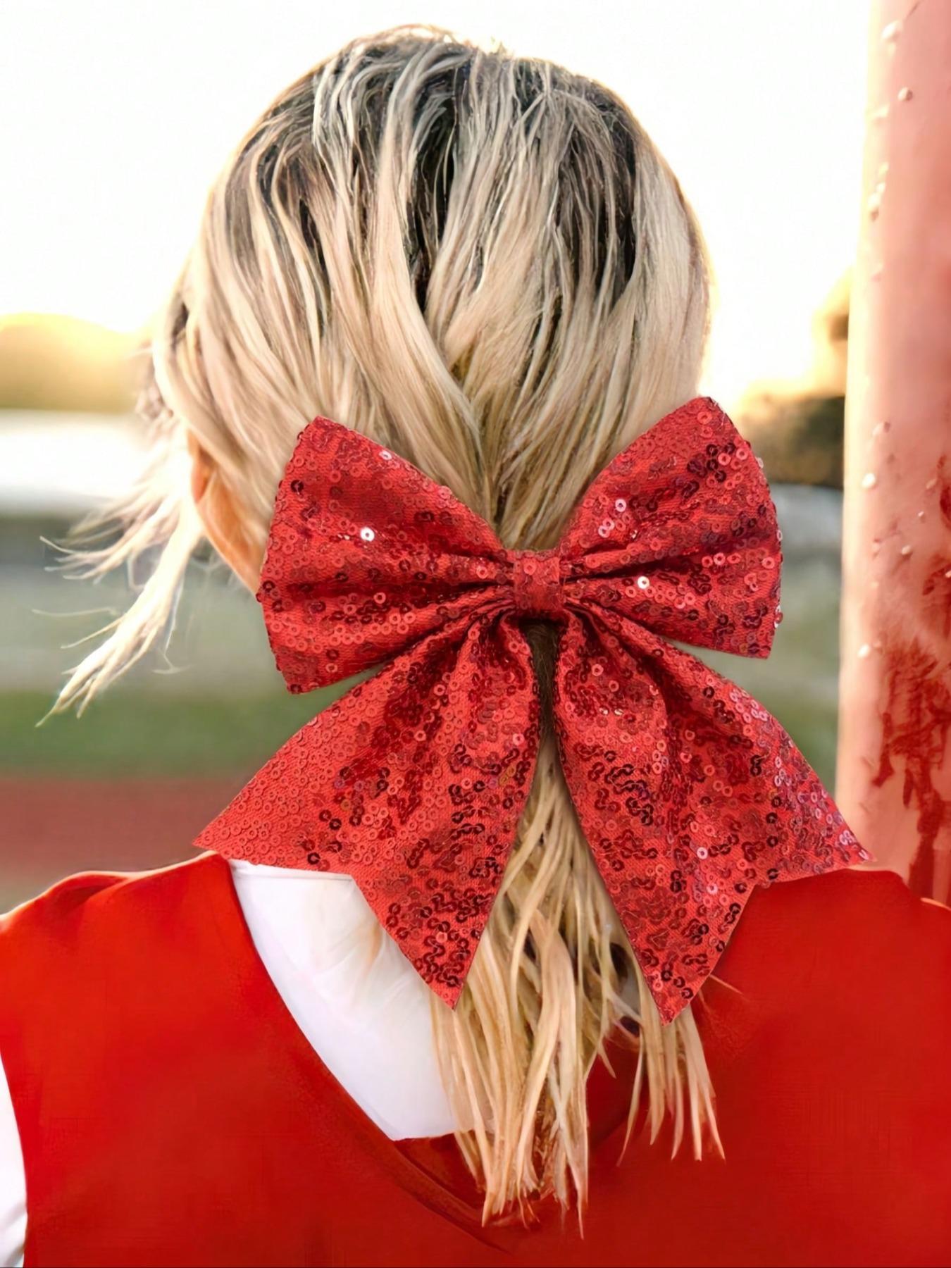 Christmas Red Sparkly Hair Bows 2 Pack Large Glitter Sequin Clips for Girls Women Perfect Holiday Party Hair Accessories