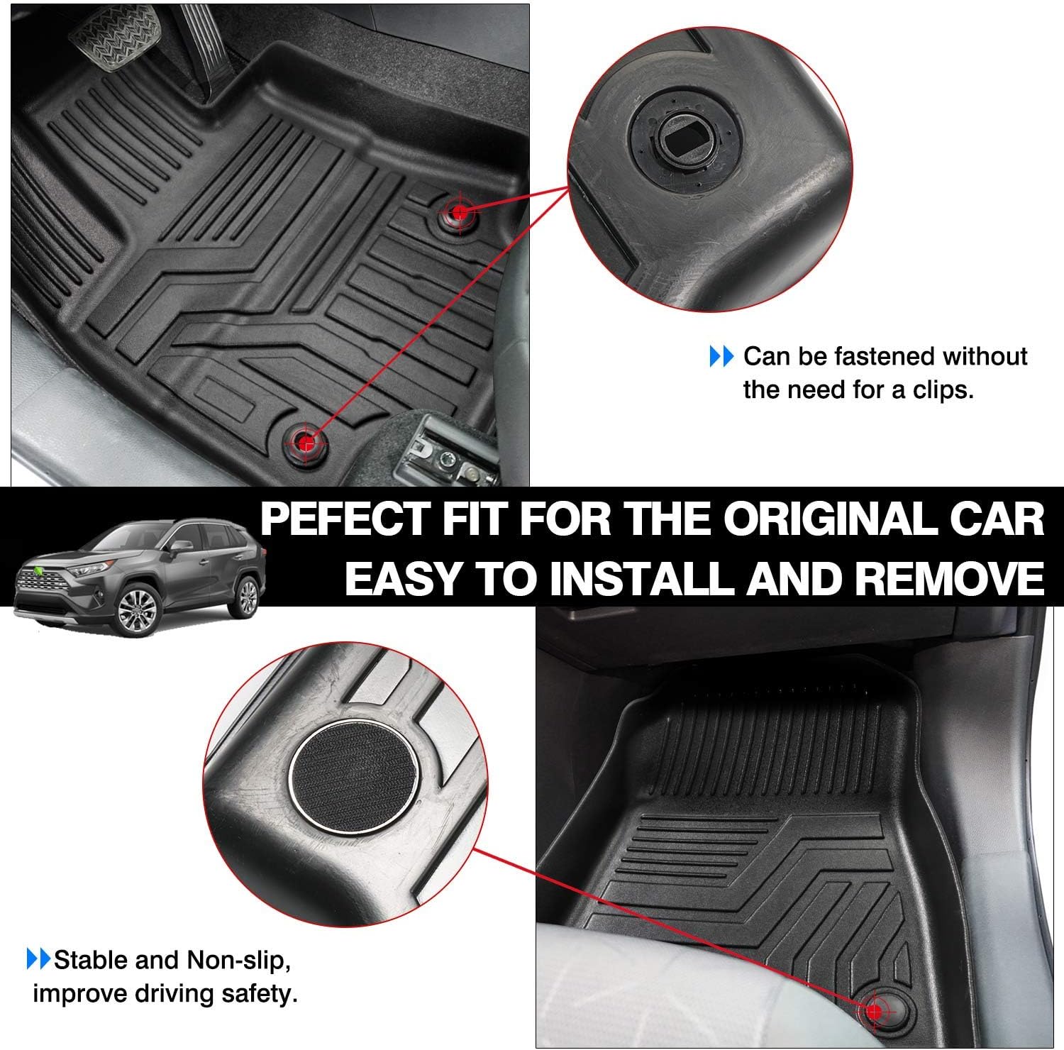 Canvcle Floor Mats for 2019-2025 Toyota RAV4 Gas/Hybrid 3D TPE All-Weather Heavy-Duty Liners with Enhanced Edge Protection & Easy Maintenance