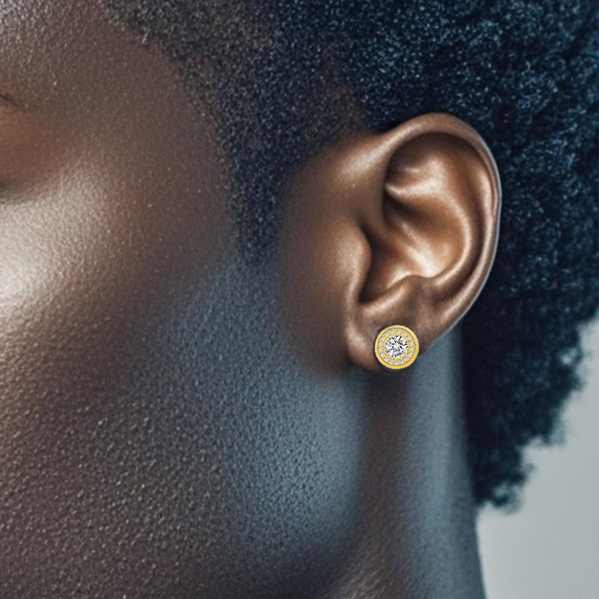 Delzzad Round VVS Synthetic Moissanite Hip Hop Iced Out Halo Stud Earrings Synthetic Moissanite Jewelry Perfect Birthday Anniversary Gift for Women Accessories Men Studearrings