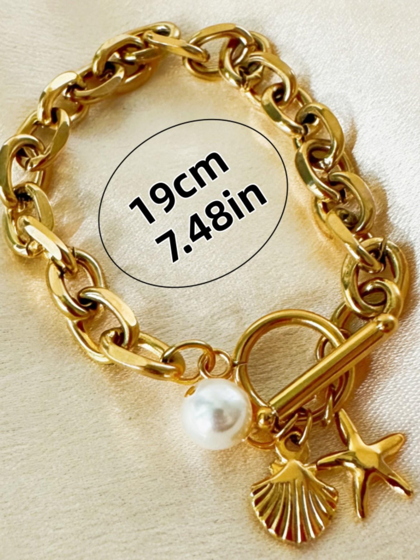 Hip Hop Ocean Style Bracelet, Versatile Luxurious Stainless Steel Shell Pearl Starfish OT Buckle, Women's Fashion Jewelry