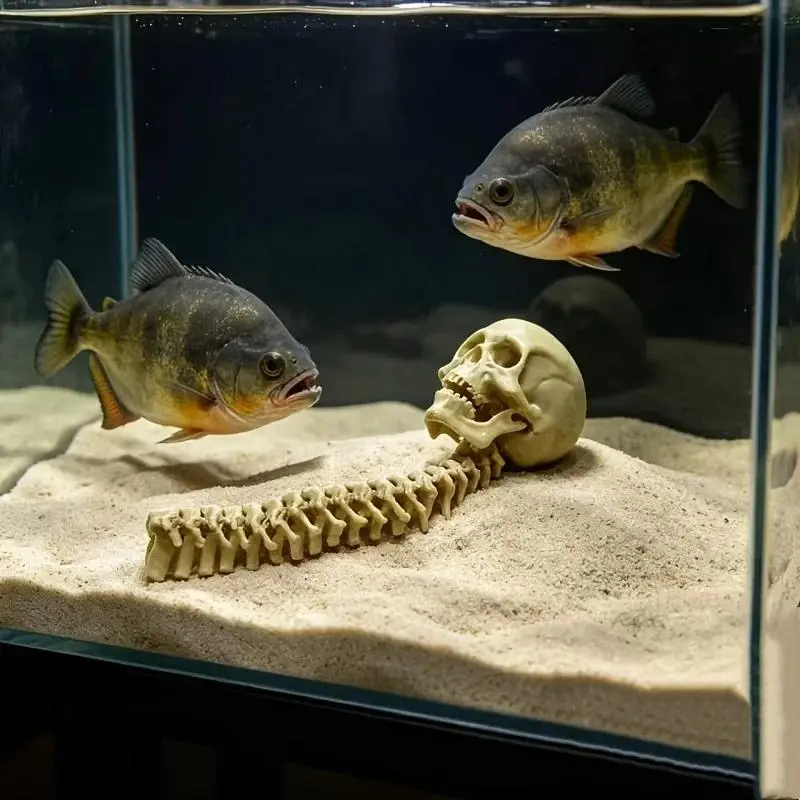 Resin Skull Spine Bone Aquarium Ornament, Halloween Look Skeleton Motif Decor for Freshwater Fish Tank, Gothic Underwater Landscaping Accessory, Pet-Safe Durable Caves for Desktop Bowls